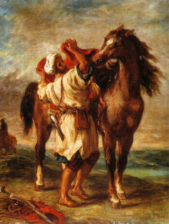 F.V.E. Delcroix - Arab Saddling His Horse 1855