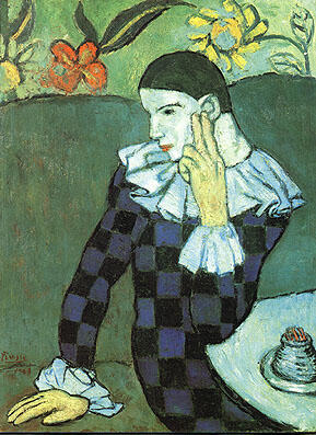 Pablo Picasso - Harlequin Leaning on Elbow (1901)