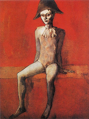 Pablo Picasso - Harlequin on a Red Armchair (1905)