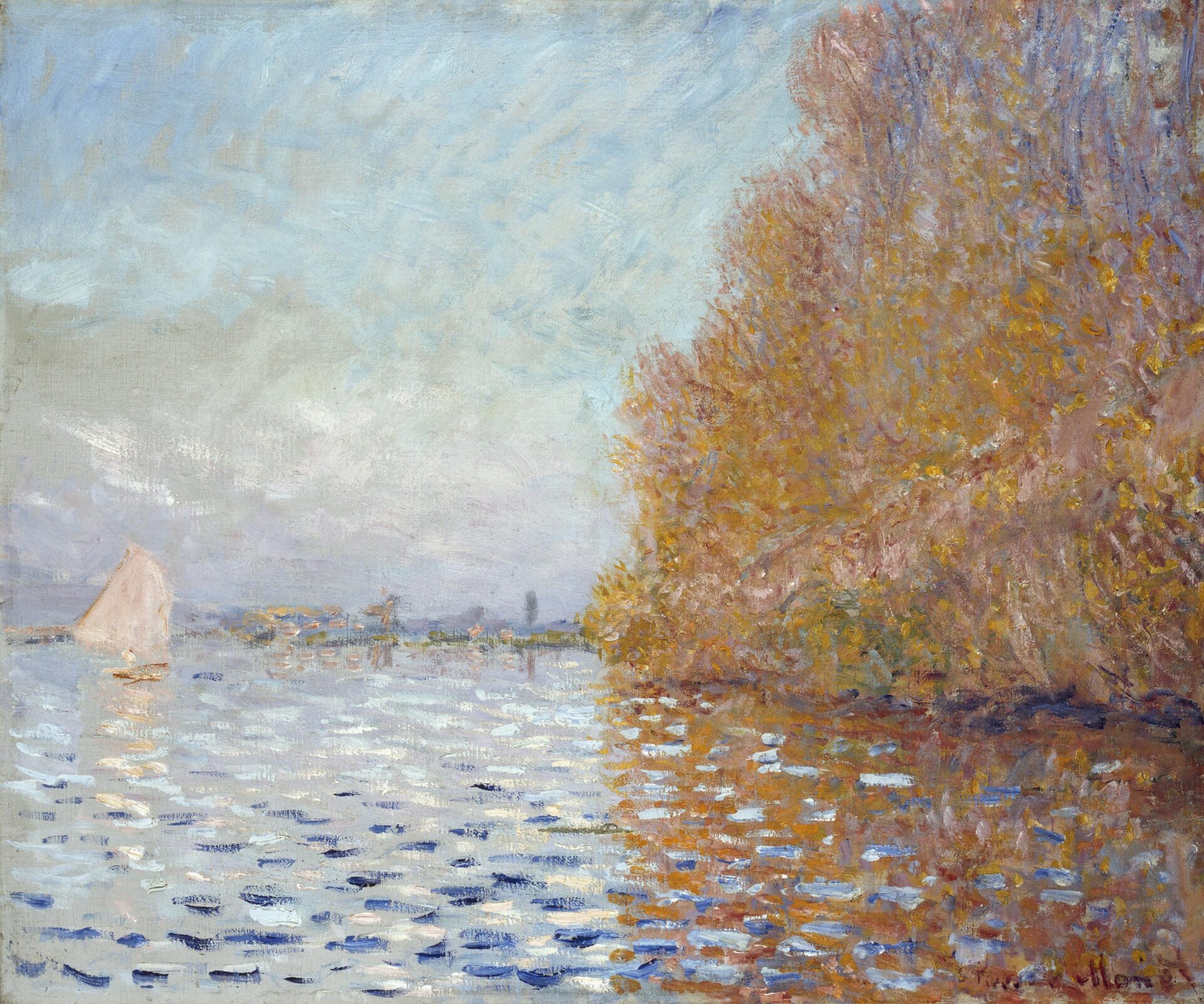 Argenteuil Basin wqith a Single Sailboat By Claude Monet
