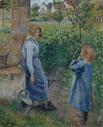 Woman and Child at Well 1882 By Camille Pissarro