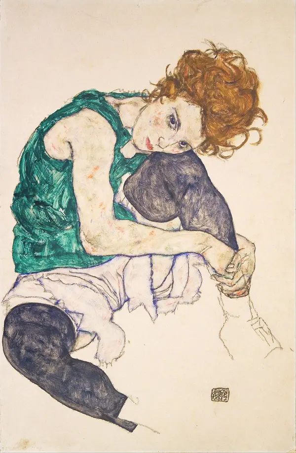 Seated Woman with Bent Knee 1917 By Egon Schiele
