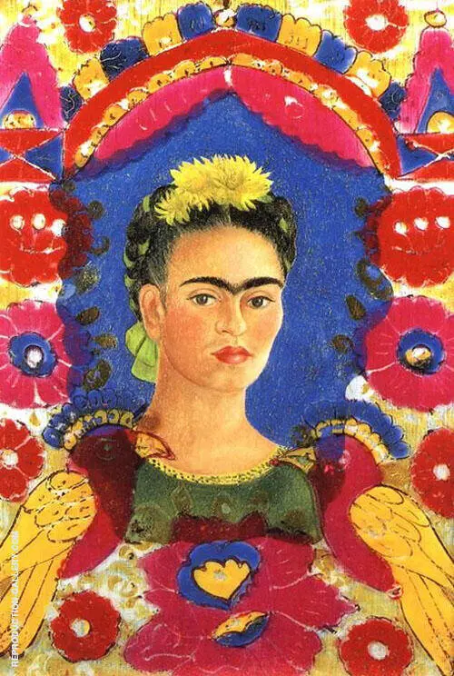 Self Portrait The Frame 1938 By Frida Kahlo