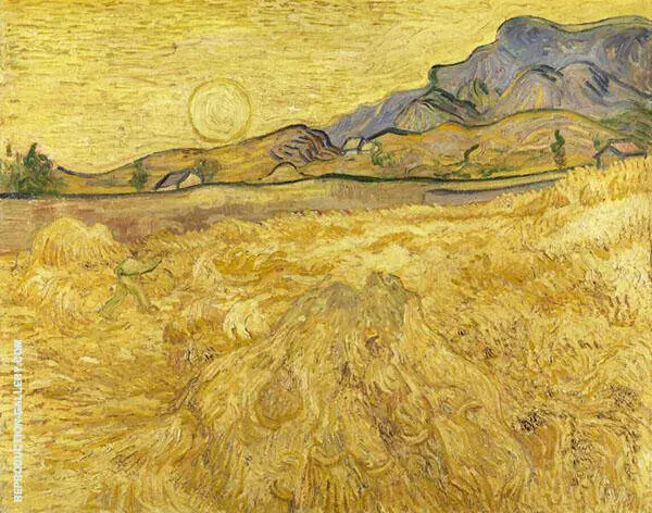 Wheat Field with Reaper and Sun 1889 By Vincent van Gogh