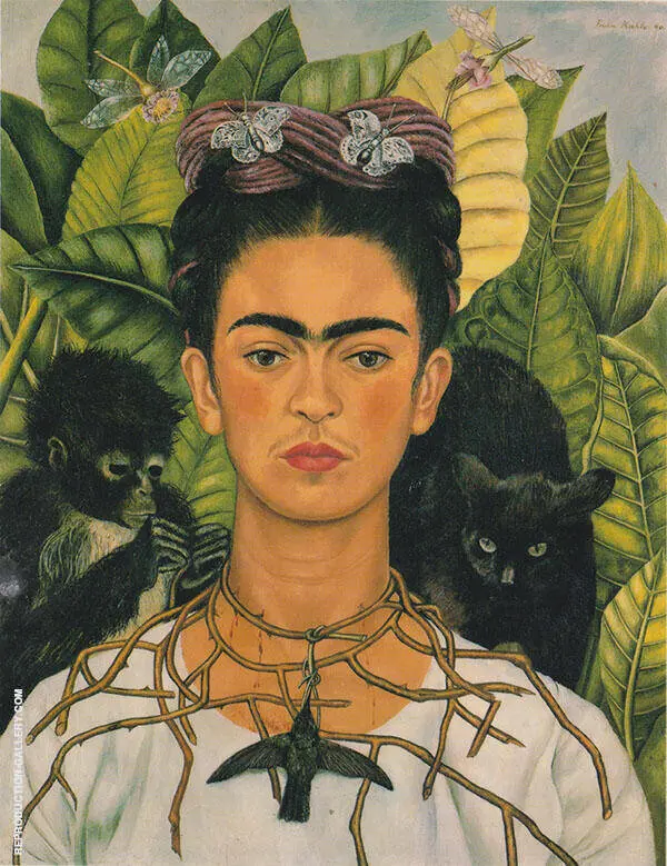 Self Portrait with Thorn Necklace and Hummingbird 1940 By Frida Kahlo