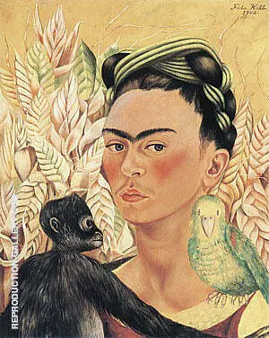 Self Portrait with Monkey Parrot 1942 By Frida Kahlo