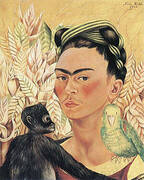 Self Portrait with Monkey Parrot 1942 By Frida Kahlo