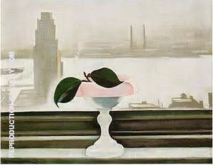 Pink Dish and Green Leaves 1928 By Georgia O'Keeffe