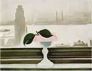 Pink Dish and Green Leaves 1928 By Georgia O'Keeffe