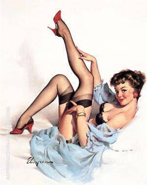 Gil Elvgren, Black Stockings by Pin Ups | Oil Painting Reproduction