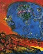 Couple of-lovers-on a Red Background 1983 By Marc Chagall