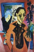 Self-Portrait with a Cat c1919-20 By Ernst Kirchner