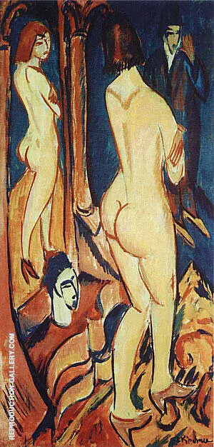 Nude Viewed from the Back with Mirror and Man 1912 By Ernst Kirchner