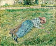 Resting, Peasant Girl Lying on the Grass, Pontoise 1882 By Camille Pissarro
