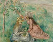 Girls Picking Flowers in a Meadow 1890 By Pierre Auguste Renoir