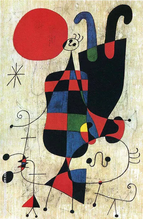 Figures and Dog in Front of the Sun 1949 By Joan Miro