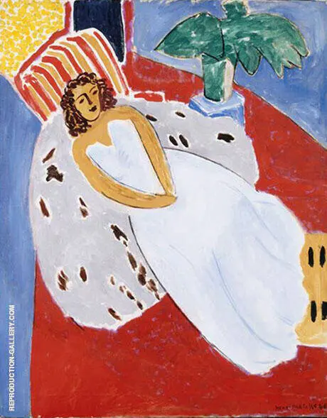 Young Woman in White Red Background 1946 By Henri Matisse