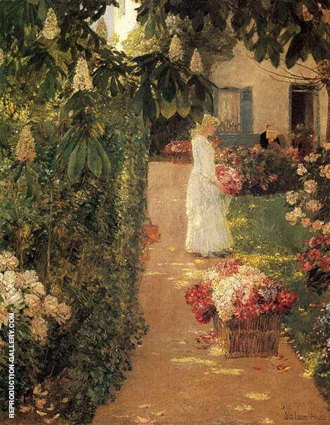 Gathering Flowers in a French Garden 1888 By Childe Hassam