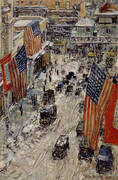 Flags on Fifty Seventh Street The Winter of 1918 By Childe Hassam