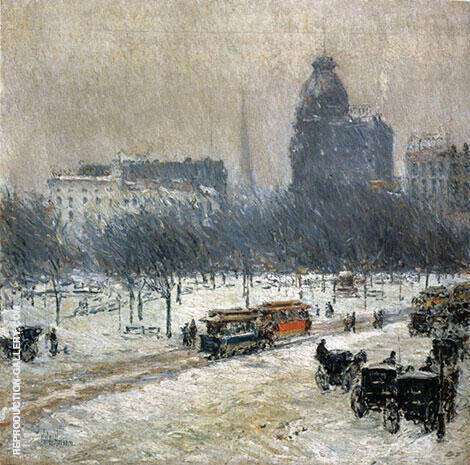 Winter in Union Square 1889 by Childe Hassam | Oil Painting Reproduction
