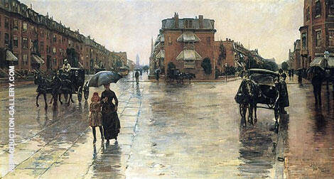 Rainy Day Columbus Avenue Boston 1885 | Oil Painting Reproduction