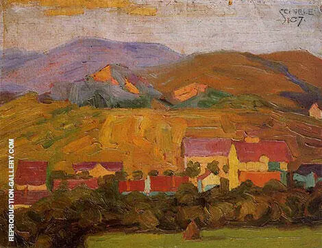 Village with Mountains 1907 By Egon Schiele