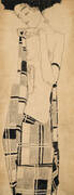 Standing Girl in Plaid Garment 1908/09 By Egon Schiele