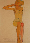 Seated Female Nude with Raised Right Arm. 1910 By Egon Schiele