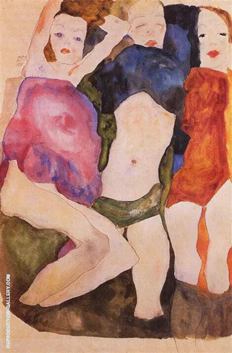 Three Girls, 1911 By Egon Schiele
