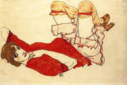 Wally in Red Blouse with Raised Knees 1913 By Egon Schiele