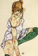 Blonde Girl in Green Stockings, 1914 By Egon Schiele