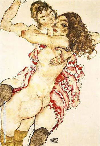 Two Girls Embracing Two Friends 1915 By Egon Schiele