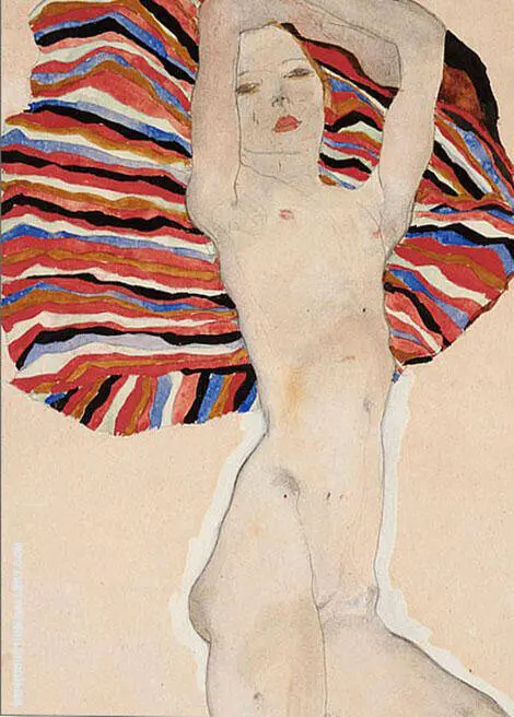 Nude on Coloured Fabric, 1911 By Egon Schiele