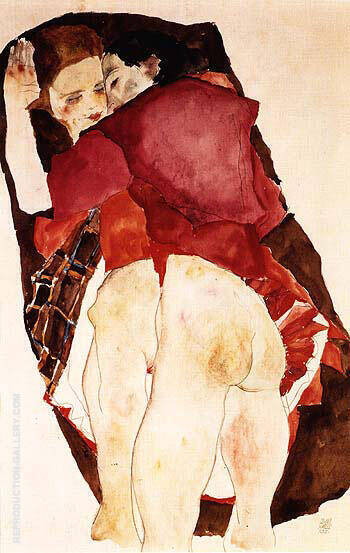 Two Girls Lovers 1911 by Egon Schiele | Oil Painting Reproduction