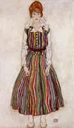 Portrait of the Artist's Wife, Standing (Edith Schiele in Striped Dress) 1915 By Egon Schiele