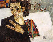 Self-Portrait with Black Clay Vase and Spread Fingers 1911 By Egon Schiele