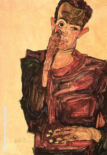 Self Portrait With Hand To Cheek 1910 Painting By Egon Schiele