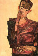 Self-Portrait with Hand to Cheek 1910 By Egon Schiele