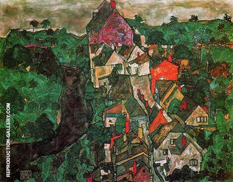 Krumau Landscape Town and River 1915-16 By Egon Schiele