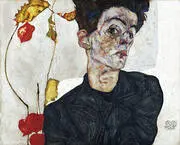 Self-Portrait with Chinese Lanterns (Physalis) 1912 By Egon Schiele