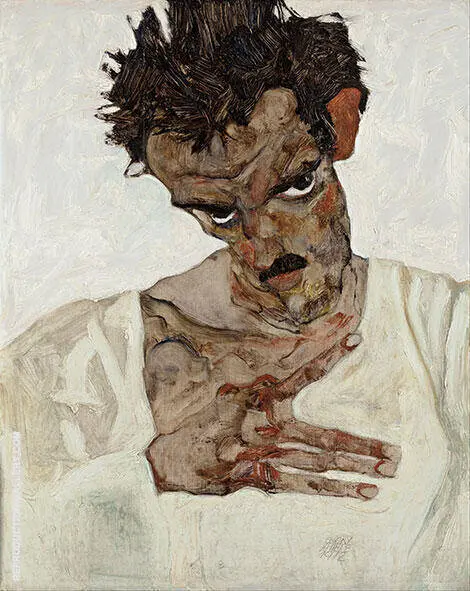 Self Portrait with Lowered Head 1912 By Egon Schiele