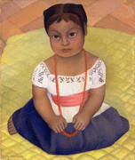Kneeling Child on Yellow Background By Diego Rivera