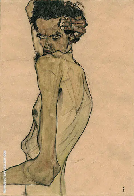 Self Portrait with Twisted Arm 1910 By Egon Schiele
