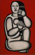 Nude on a Red Background Seated Woman 1927 By Fernand Leger