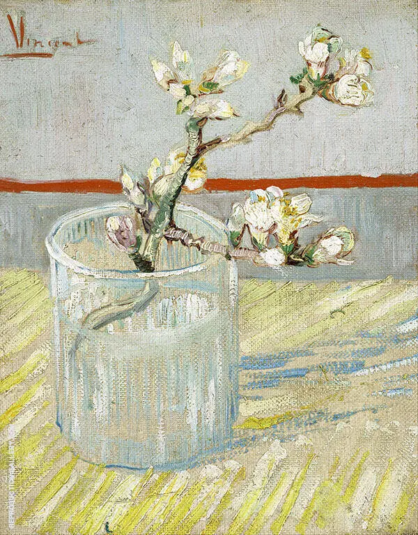Sprig of Flowering Almond in a Glass By Vincent van Gogh