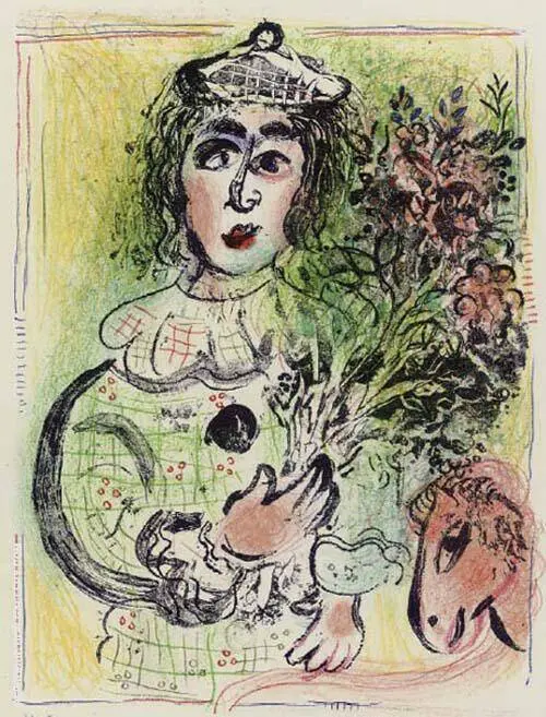Clown with Flowers By Marc Chagall