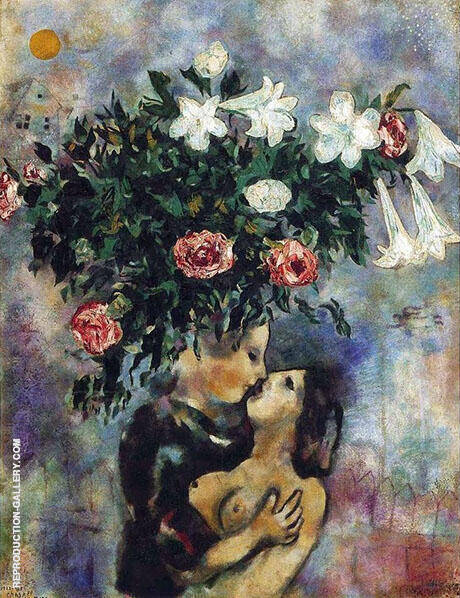 Lovers Under Lilies 1922 by Marc Chagall | Oil Painting Reproduction
