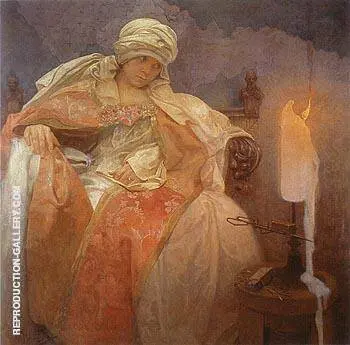 Woman with Burning Candle 1933 By Alphonse Mucha