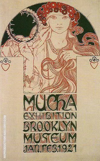 Drawing for a Poster Announcing the Mucha Exhibition at the brooklyn Museum 1921 By Alphonse Mucha