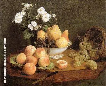 Flowers and Fruit on a Table 1865 By Henri Fantin-Latour